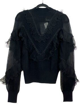Anne Fontaine Oeuvre Top Long Sleeve Knit Black Small New $695